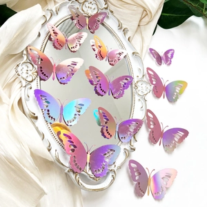 3D metalen holle vlinder muurstickers in roze en goud voor huiswand decoratie