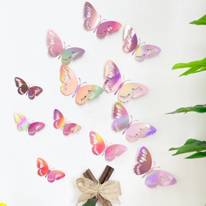 3D Metalen holle vlinder muurstickers met regenboog verloop laser effect, set van 11