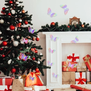 Holografische 3D vlinder muurstickers voor feestelijke kerstboomdecoratie in huis