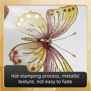 Detailaufnahme der Heißfolienprägung auf lila-orangefarbenem Schmetterling-Wandsticker