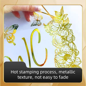 Detail showing hot stamping floral gold butterfly wall sticker with metallic texture