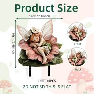 Paletto da giardino fata rosa con ali trasparenti e guida alle taglie di 19x19cm