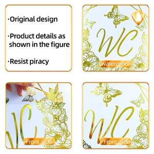 Waterproof gold floral butterfly wall sticker with mirror finish for bathroom decoration