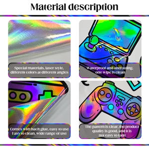 Detail showing waterproof holographic game controller stickers with aurora color effects