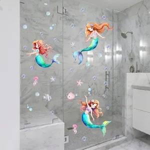 Creative mermaid theme static window cling set with vibrant sea life for glass decor