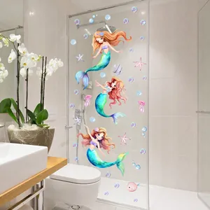 Mermaid Window Sticker Static Cling PVC Waterproof Double Sided Glass Decal Bathroom Nursery Decor Cartoon Sea World