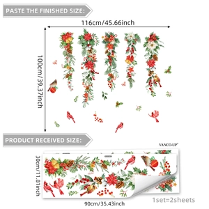 Stickers muraux de Noël avec fleurs et oiseaux peints à la main pour décoration