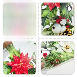 Détail du sticker mural de Noël imperméable avec motifs poinsettia et baies rouges