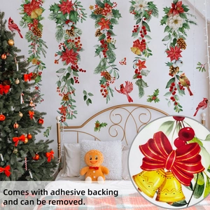 Détail de stickers muraux de Noël autocollants avec motifs festifs de fleurs et d'oiseaux