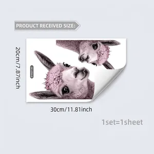 Pink alpaca static cling glass window stickers with double-sided view and cute designs