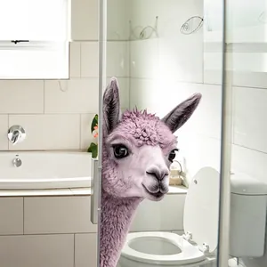 Pink alpaca creative window static cling decal for glass decoration in bathroom setting