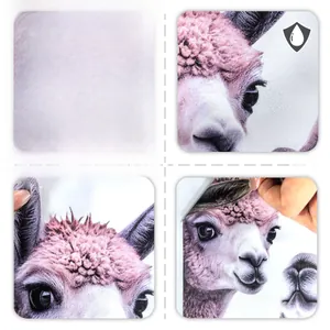 Waterproof detail of pink alpaca window sticker with double-sided visual design