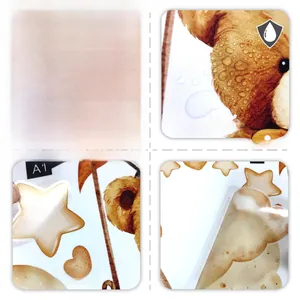 Detail view of waterproof bear wall stickers showing adhesive back and material quality