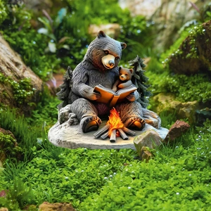 2D PVC Black Bear Garden Stake Reading Campfire Pattern Outdoor Yard Decor Waterproof Animal Silhouette Plug Landscaping Ornament
