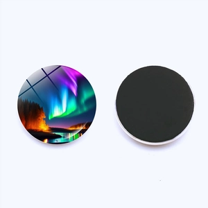 Front and back view of crystal glass aurora fridge magnets with strong magnetic backing