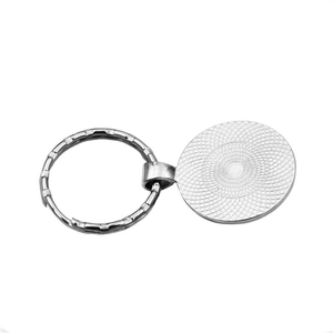 Polished silver metal round pendant base and flat split key ring for DIY keychain jewelry