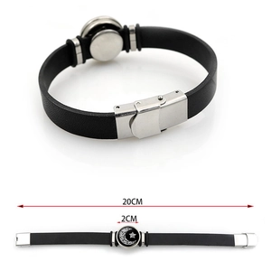 Schwarzes Lederarmband für Paare mit Sonne und Mond Anhängern in Silber 20cm Länge