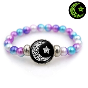 Bracciale di perle luminose con luna e stelle e perle iridescenti per coppie