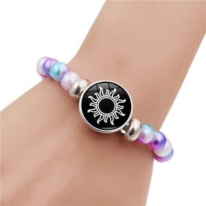 Bracciale di perline con motivo solare e perle sfumate viola blu bianco per amanti