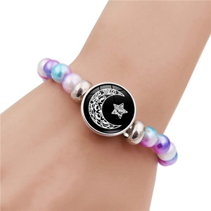 Bracciale di perline colorate luna e stella per coppie con ciondolo a forma di mandala