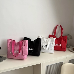 Fashion canvas tote bag set in four colors with printed letters and matching pouches