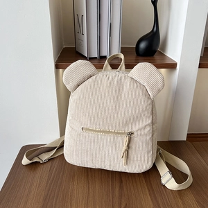 Sac à Dos Femme Mignon Oreilles d'Ours en Velours Côtelé Sac d'École Décontracté pour Adolescentes Sac de Voyage Mode