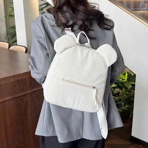 Sac à dos blanc en velours côtelé avec oreilles d'ours et bretelles réglables chic