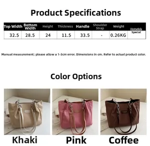 Detailed size chart and dimensions of the large capacity canvas tote bag for women