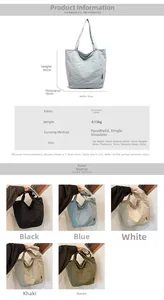 Tableau des tailles détaillé et vue multicolore de ce sac fourre-tout en tissu décontracté