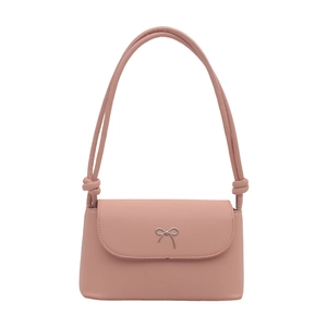 Pink crossbody square bag with metal butterfly and knotted strap in French style