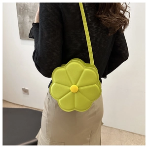 Lime green flower shaped crossbody bag for women with minimalist floral design