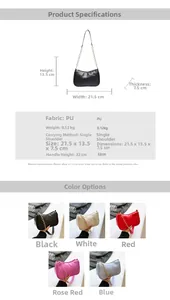 Detailed size specifications and multi-color view of minimalist PU leather underarm bag