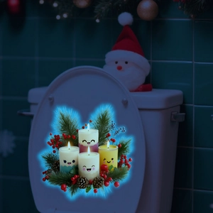 Luminous blue Christmas candle pine needles toilet lid stickers for bathroom decor