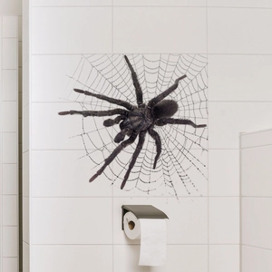 3D spider web wall sticker featuring a large black spider for Halloween home decoration