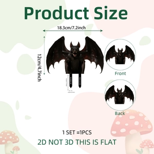 Black 2D bat garden stake for Halloween decor with dual stakes and red wing details
