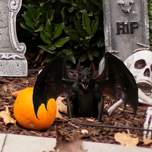 Black bat monster garden stake with wings for Halloween outdoor yard decorations