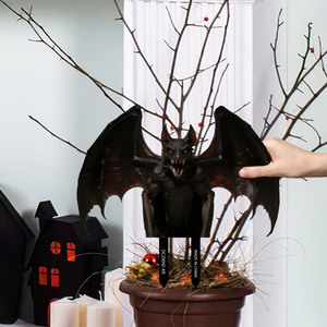 Black bat garden stake for Halloween outdoor yard decor with a scary vampire bat design