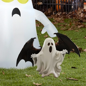 Ghost garden stake with bat wings and scary face for Halloween yard outdoor decoration