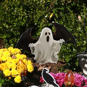 Cute winged ghost garden stake for Halloween outdoor yard decor with bat wings