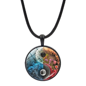 Artistic Yin Yang Tai Chi Glass Pendant Necklace Vintage Time Gem Galaxy Flower Dragon Pattern Necklace Jewelry For Women Men
