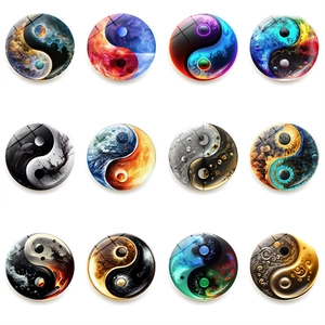 Artistic Yin Yang Taiji Glass Fridge Magnets Nebula Starry Sky Pattern Decorative Magnetic Whiteboard Stickers Kitchen Decor