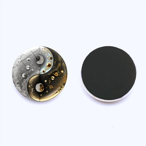 Detailed view of Yin Yang Tai Chi fridge magnet with 3D liquid marble texture and magnetic back