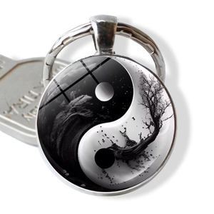 Yin Yang Tai Chi Keychain Glass Cabochon Zinc Alloy Pendant Artistic Galaxy Nebula Design Bag Ornament For Men Women