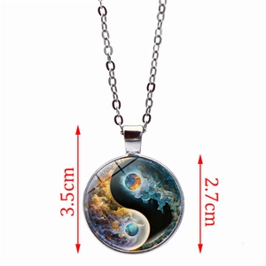 Yin Yang Tai Chi nebula pendant necklace with dimensions 3.5cm height and 2.7cm diameter