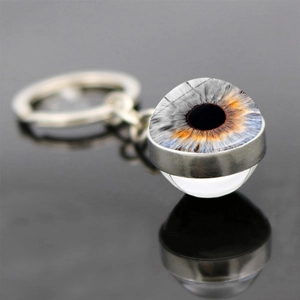 Realistic Human Eye Iris Double Sided Glass Ball Keychain Zinc Alloy Metal Pendant Keyring Gift Friends Family Accessory