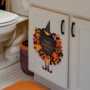 Halloween hand-painted pumpkin bow wall sticker with Happy Halloween Party greeting text