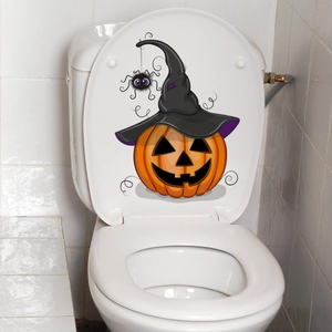 Halloween pumpkin with wizard hat self-adhesive waterproof PVC wall and toilet sticker