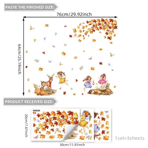 Autumn maple leaf fairy wall stickers for glass windows double sided self adhesive decals