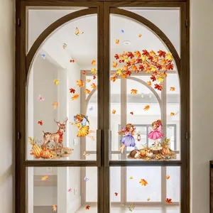 Fairy and autumn maple leaf double-sided window stickers for home glass decoration