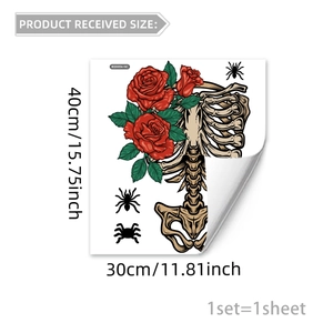 Halloween wall decal featuring red roses and a skull chest, 30x40cm self-adhesive sticker